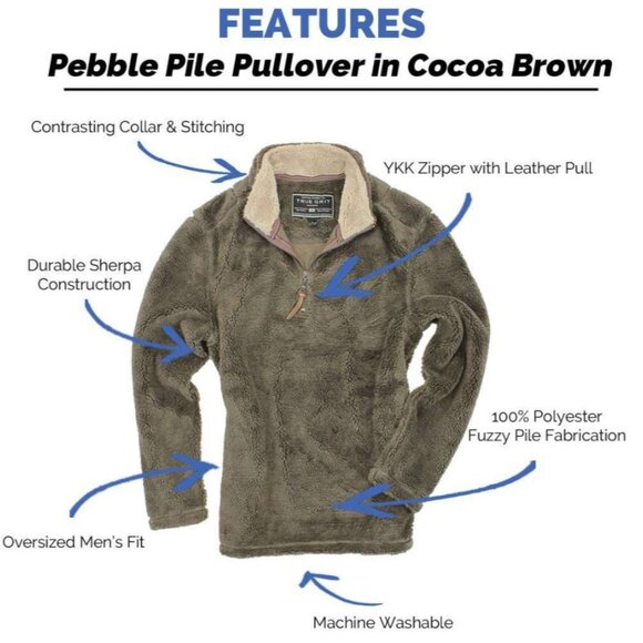 True Gift Mens Pebble Pile Pullover Sweatshirt Fuzzy 1/2 Zip Cocoa Brown XL - Picture 2 of 8